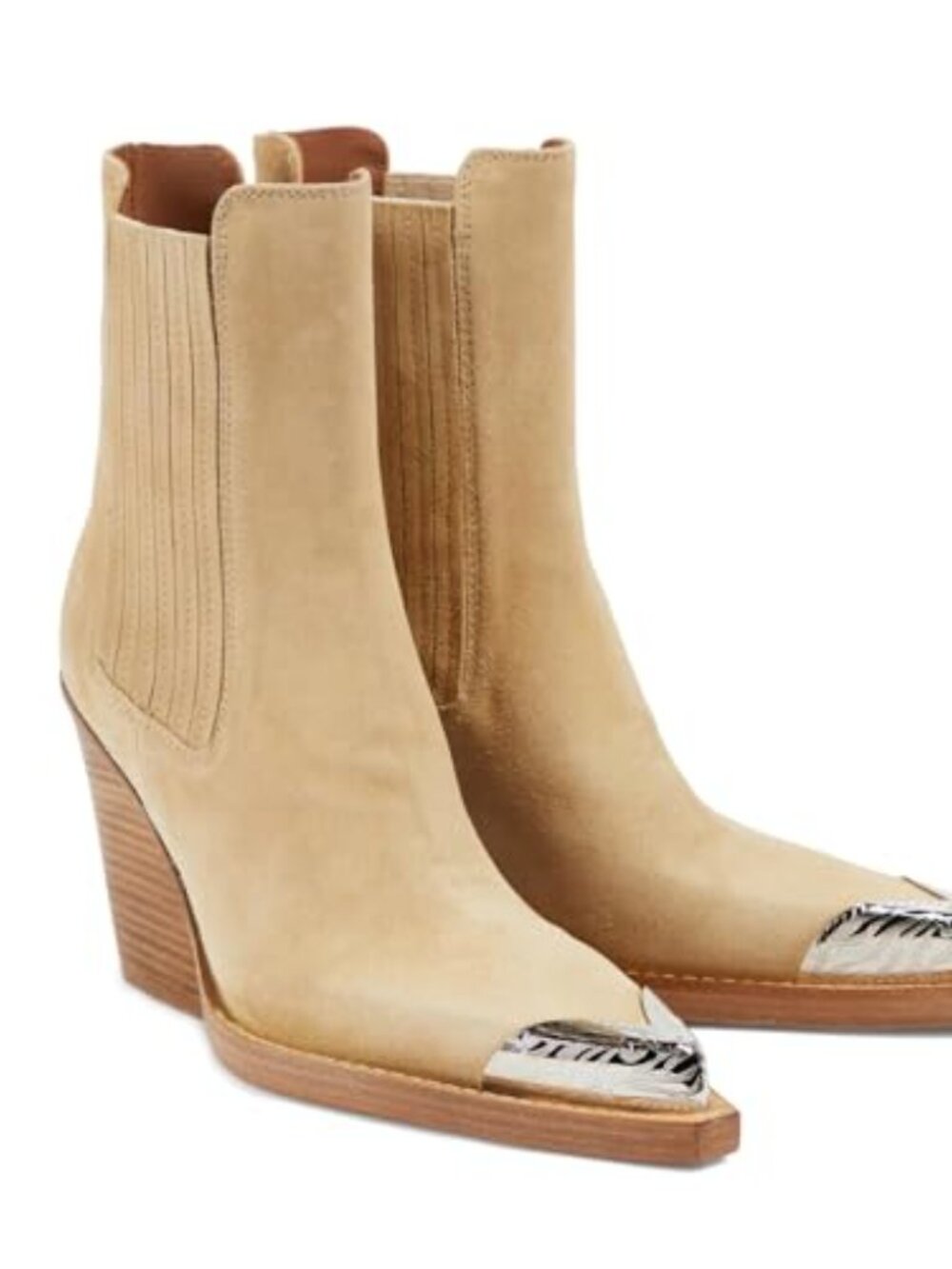 Suede Western Cowboy Ankle Boots Pointed Toe Stacked Block Heel Slip On Booties - Picture 6 of 7
